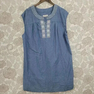 Knox Rose Womens Chambray Embroidered Tunic Sleeveless Dress XXL 65% Cotton